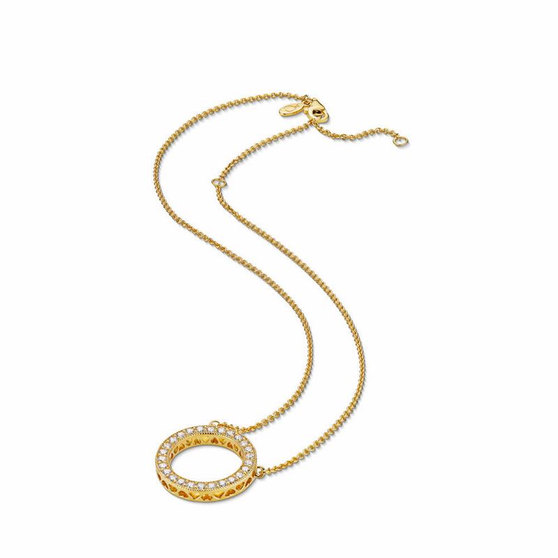 Pandora Shine™ Hearts Necklace Outlet NZ, 18ct Gold Plated (372496-EWU)